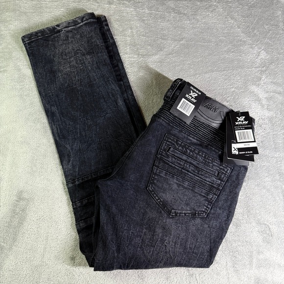 XRAY Jeans Other - X-RAY Mens Moto Biker Jeans 30x30 Dark Blue Acid Wash Ribbed Knee NWT